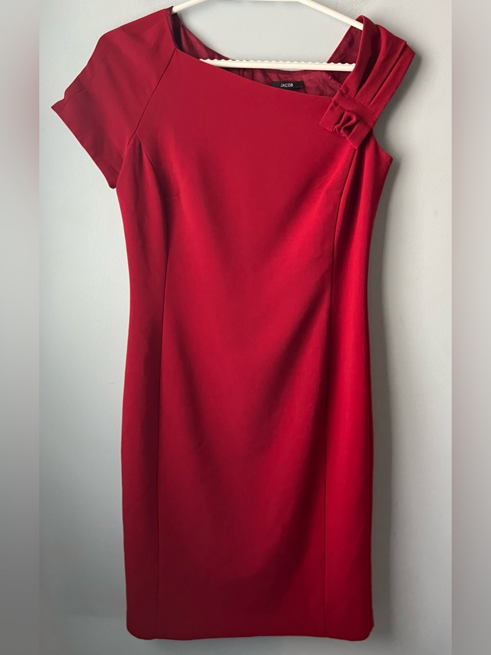 Jacob Red Asymmetrical Sheath Dress Bow Detail Made In Canada Size 4